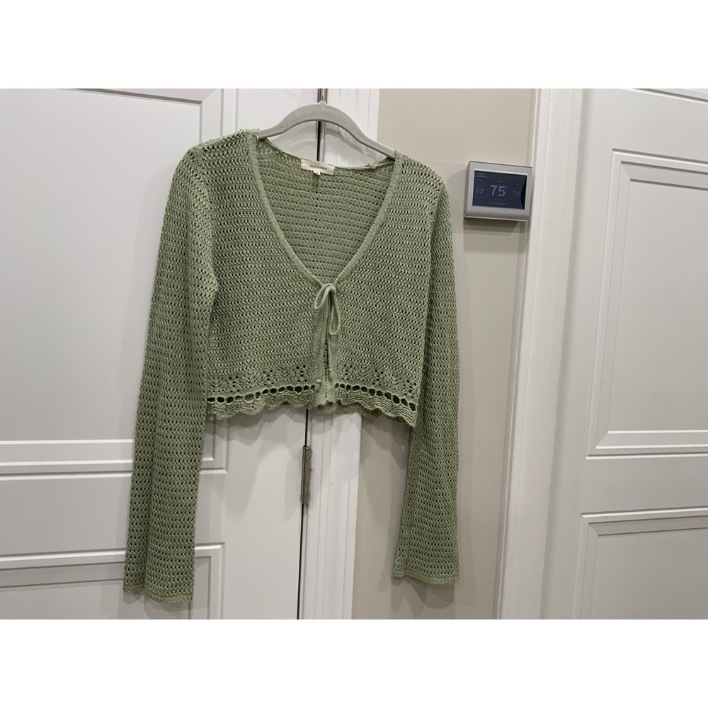 Crochet Knit Cropped Cardigan‎ Skirt Set Sage Green Size M